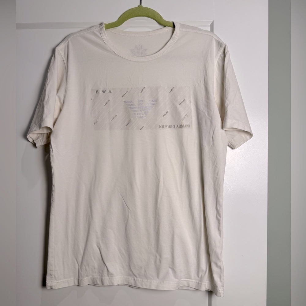 Emporio Armani White Short Sleeve Tee eagle logo 100% cotton Italy
